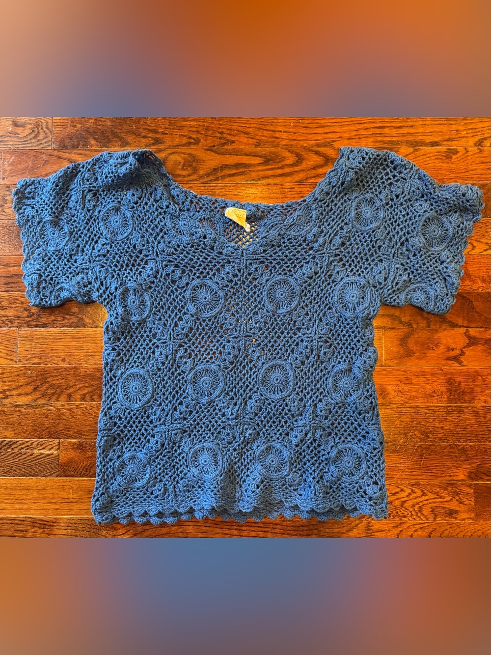 Vintage 90s FLAIR Royal Blue Crochet Top Festival Wear Boho Cottagecore Sz Large